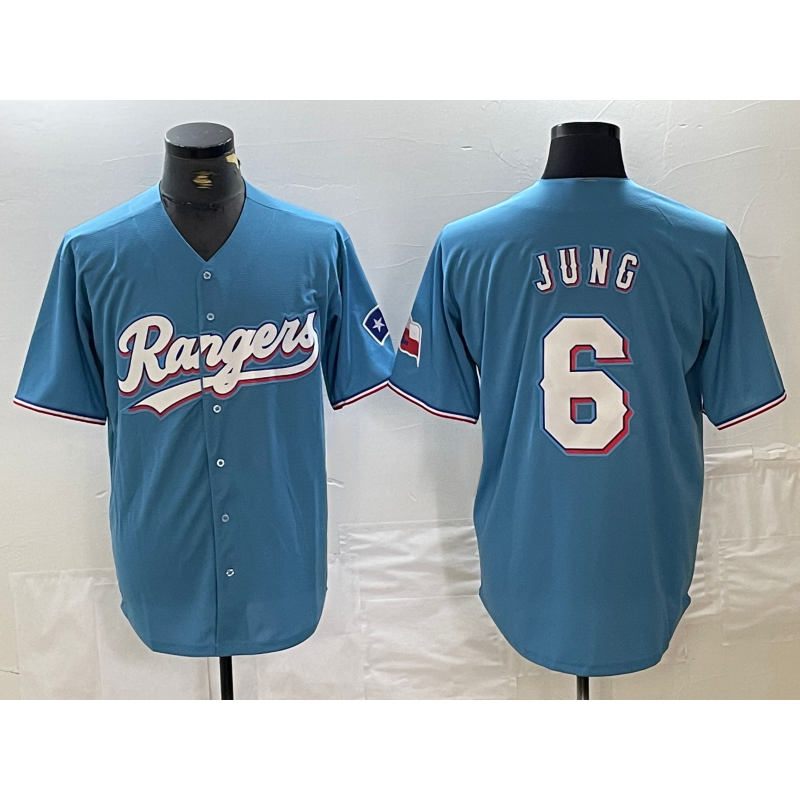 Texas Rangers #6 Josh Jung Light Blue Puhics Team Logo Cool Base Jersey