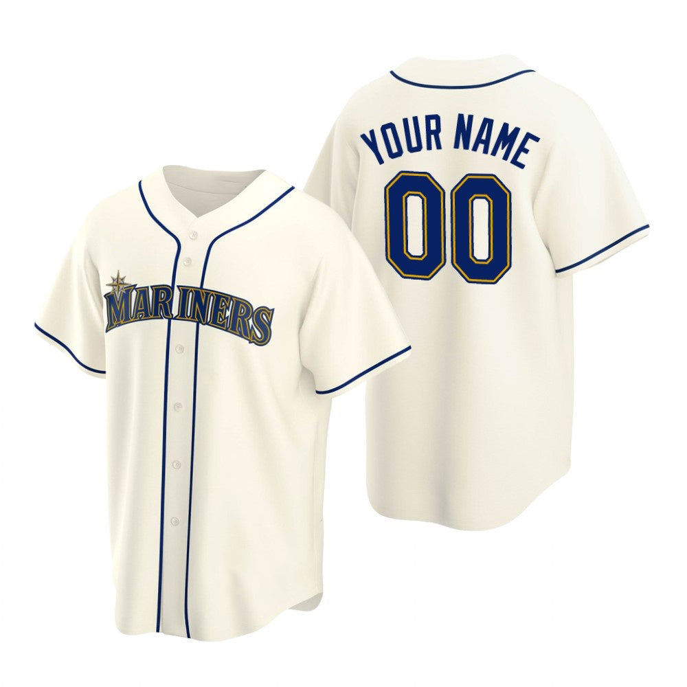 Custom Seattle Mariners Cream Puhics Stitched Cool Base Jersey