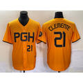 Pittsburgh Pirates #21 Roberto Clemente Number Gold Puhics 2023 City Connect Stitched Jersey 2