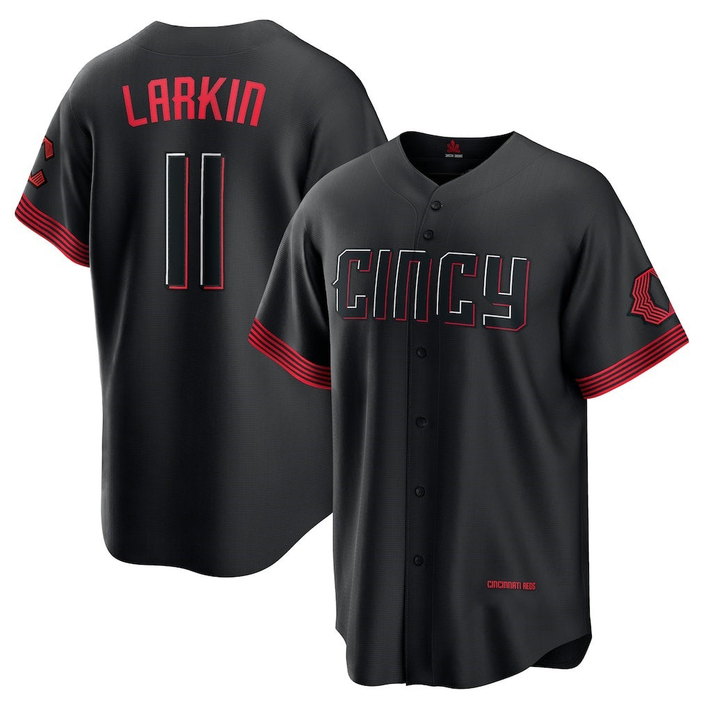 Cincinnati Reds #11 Barry Larkin Black Puhics City Connect Replica Player Jersey