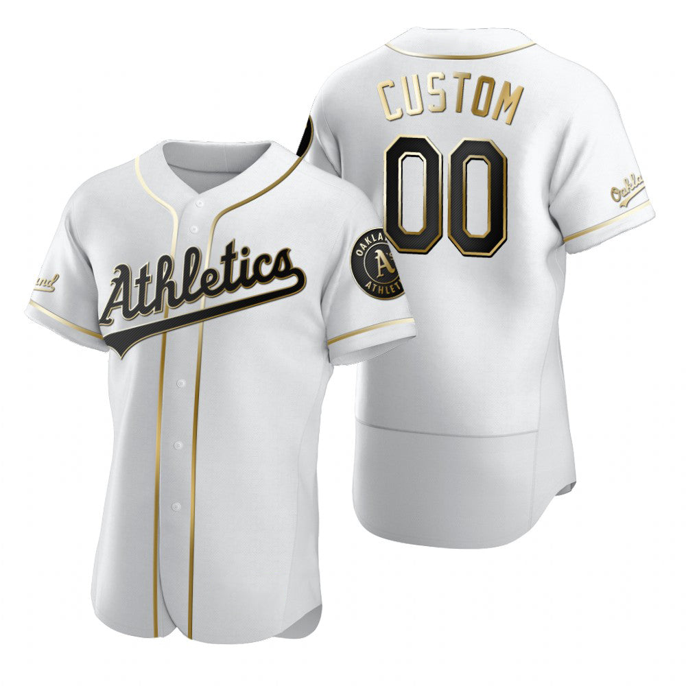 Custom Oakland Athletics White Puhics Stitched Flex Base Golden Edition Jersey