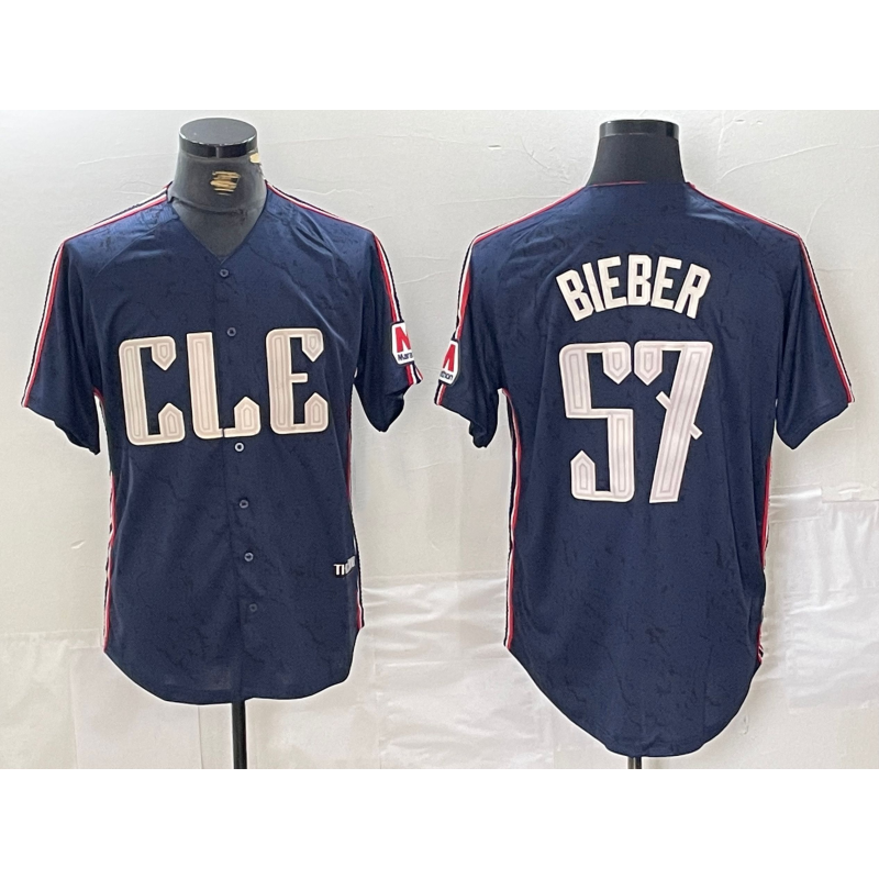 Cleveland Guardians #57 Shane Bieber Navy Puhics 2024 City Connect Limited Stitched Jersey