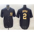 New York Yankees #2 Derek Jeter Black White Puhics Cool Base Stitched Jersey