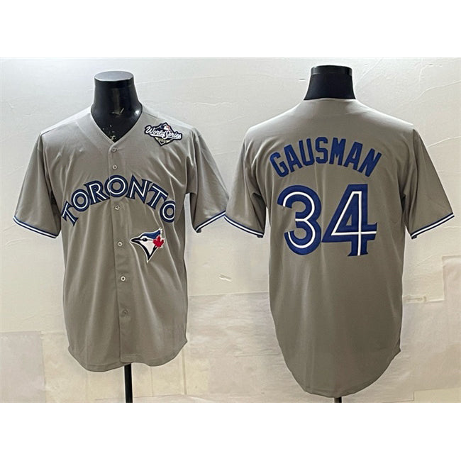 Toronto Blue Jays #34 Kevin Gausman Gray Puhics 2025 World Series Cool Base Stitched Jersey