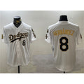 Los Angeles Dodgers #8 Enrique Hern¨¢ndez White Puhics Gold 2024 World Series With Fernando Memorial Patch Home Limited Stitched Jersey