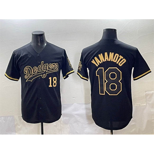 Los Angeles Dodgers #18 Yoshinobu Yamamoto Black Gold Puhics Limited Stitched Jersey 2