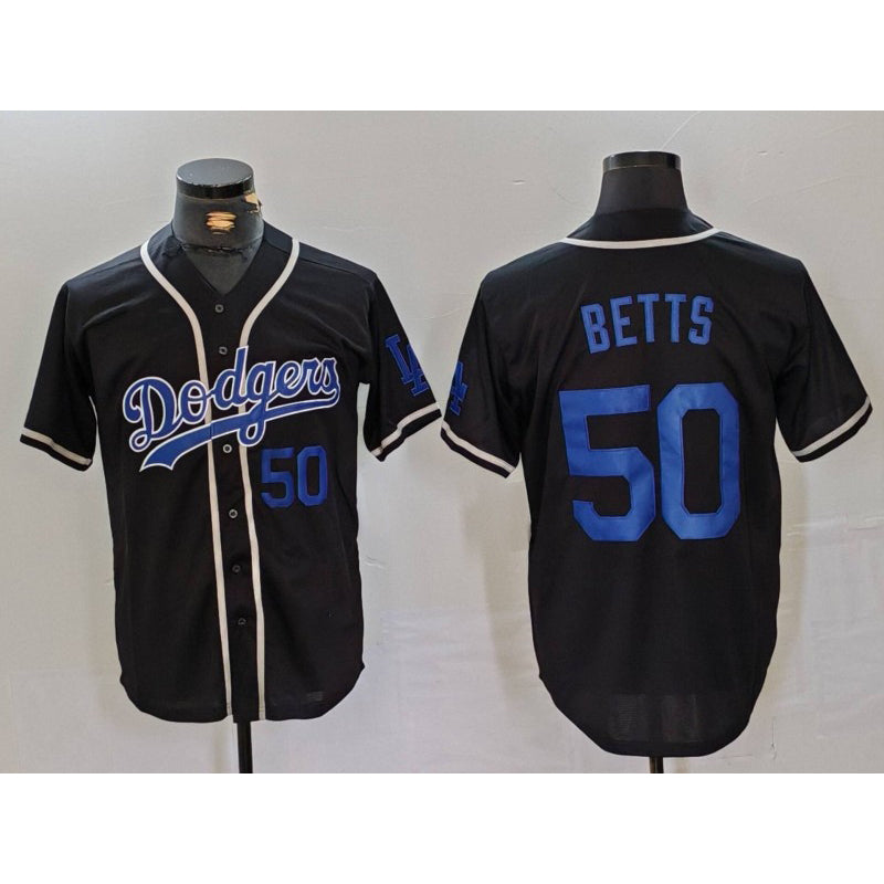 Los Angeles Dodgers #50 Mookie Betts Number Black Puhics Cool Base With Patch Stitched Jerseys