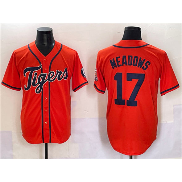 Detroit Tigers #17 Parker Meadows Orange Puhics With Patch Cool Base Stitched Jersey