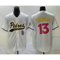 San Diego Padres #13 Manny Machado White Puhics Pinstripe 2023 City Connect Cool Base Stitched Jersey