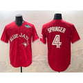 Toronto Blue Jays #4 George Springer Red Puhics 2025 World Series Cool Base Stitched Jersey