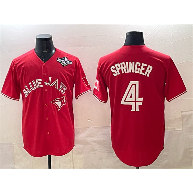 Toronto Blue Jays #4 George Springer Red Puhics 2025 World Series Cool Base Stitched Jersey