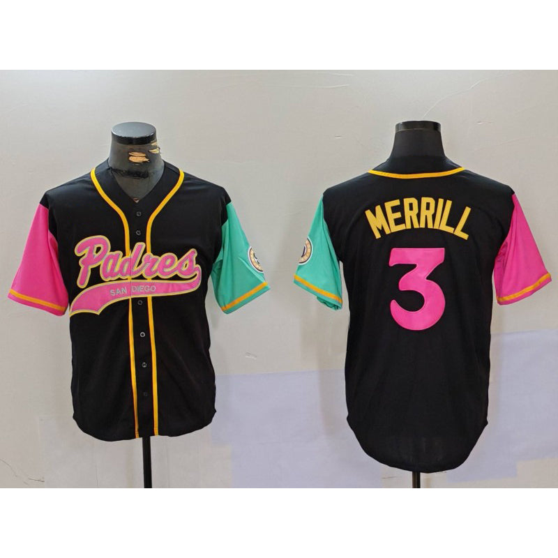 San Diego Padres #3 Jackson Merrill Black Puhics NEW 2023 City Connect Cool Base Stitched Jersey