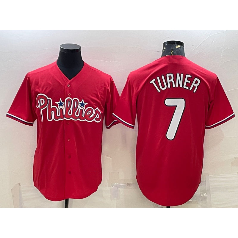 Philadelphia Phillies #7 Trea Turner Red Puhics Cool Base Stitched Jersey