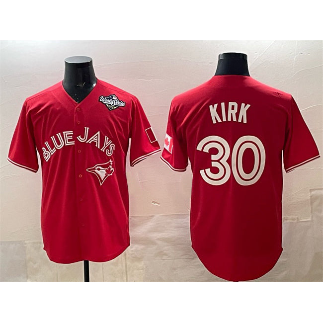 Toronto Blue Jays #30 Alejandro Kirk Red Puhics 2025 World Series Cool Base Stitched Jersey 2