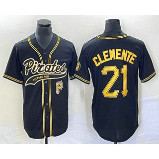 Pittsburgh Pirates #21 Roberto Clemente Number Black Puhics Cool Base Stitched Jersey 1