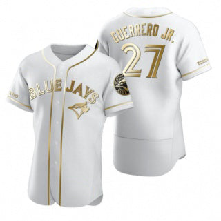 Toronto Blue Jays #27 Vladimir Guerrero Jr. White Gold Puhics Flex Base Stitched Jersey