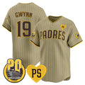 San Diego Padres #19 Tony Gwynn Tan Puhics 'For Peter' And Petco Park 20th Patch Limited Stitched Jersey