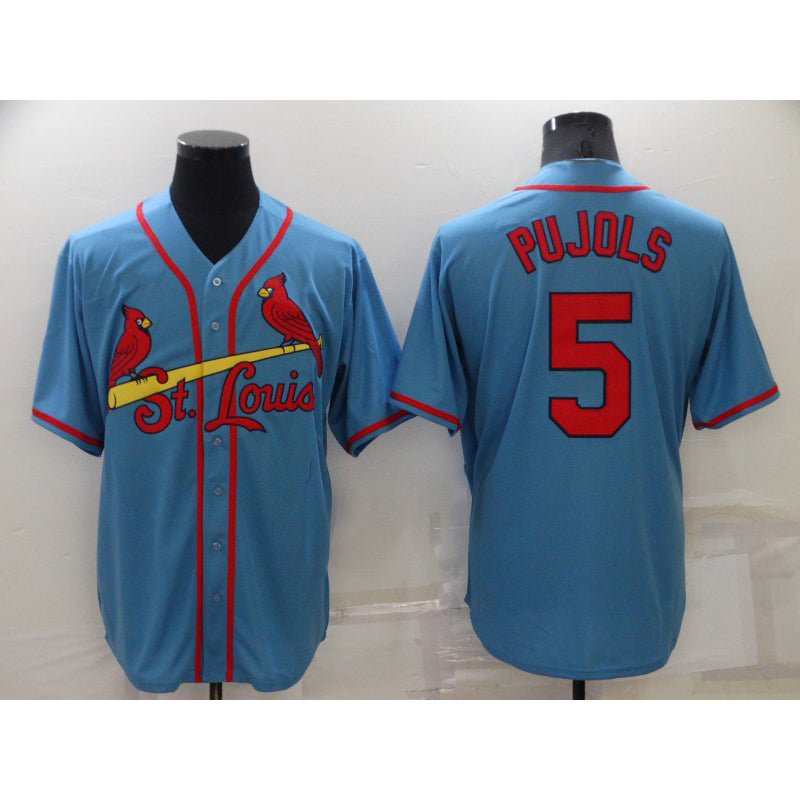 St. Louis Cardinals #5 Albert Pujols Light Blue Puhics Stitched Cool Base Jersey