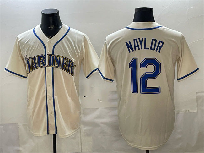 Seattle Mariners #12 Josh Naylor Cream Puhics Alternate Stitched Jersey