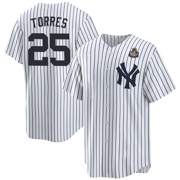 New York Yankees #25 Gleyber Torres White Puhics 2024 World Series With Name Cool Base Stitched Jersey
