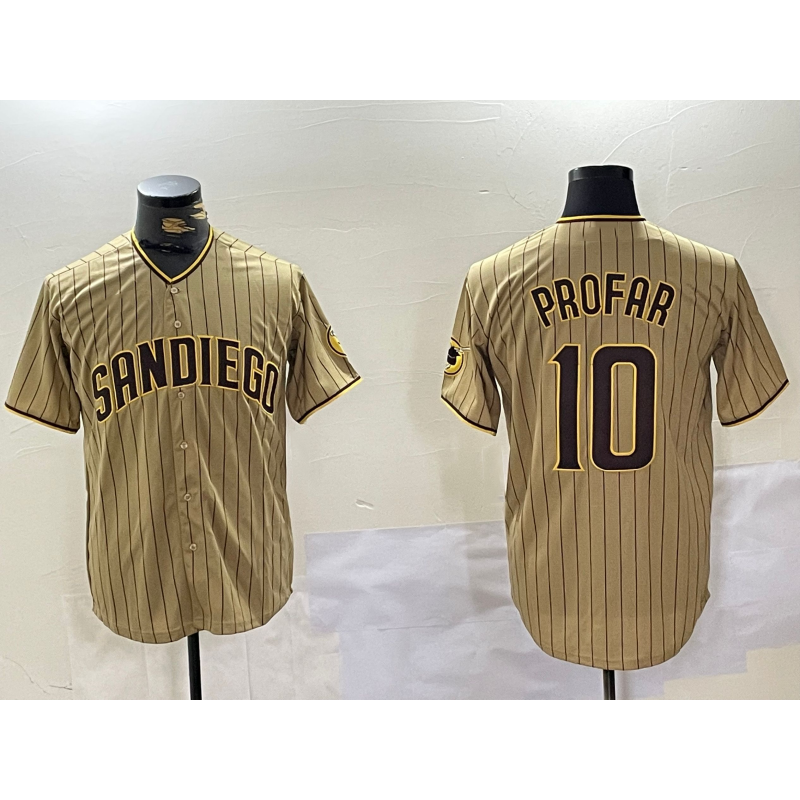 San Diego Padres #10 Jurickson Profar Khaki Puhics Team Logo Cool Base Jersey 2