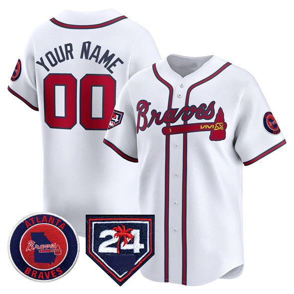 Custom Atlanta Braves White Puhics 2024 Spring Training Patch Limited Stitched Jersey