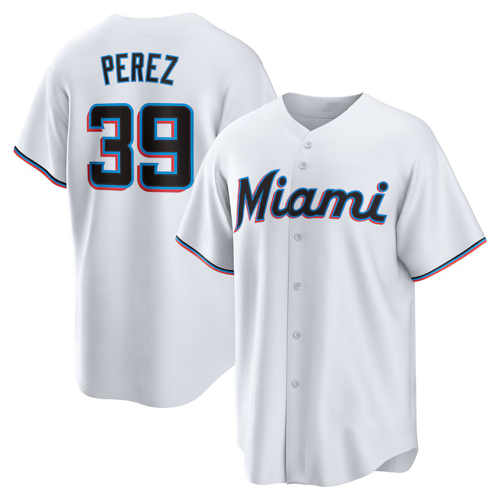 Miami Marlins #39 Eury Perez White Puhics Home Replica Jersey