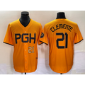 Pittsburgh Pirates #21 Roberto Clemente Number Gold Puhics 2023 City Connect Stitched Jersey