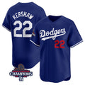 Los Angeles Dodgers #22 Clayton Kershaw Royal Puhics 2024 World Series Champions Alternate Limited Stitched Jersey