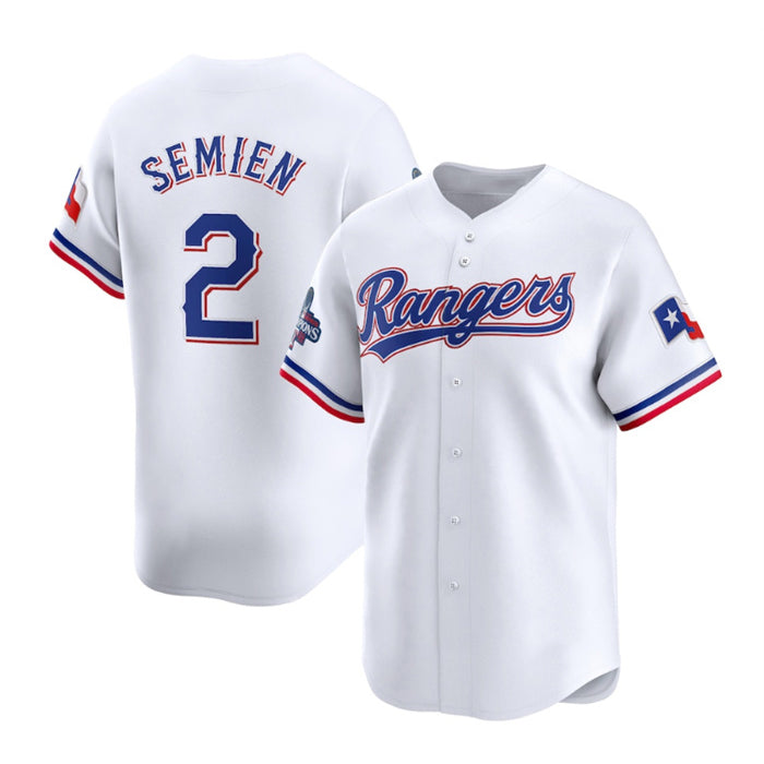 Texas Rangers #2 Marcus Semien White Puhics 2023 World Series Champions Stitched Jersey