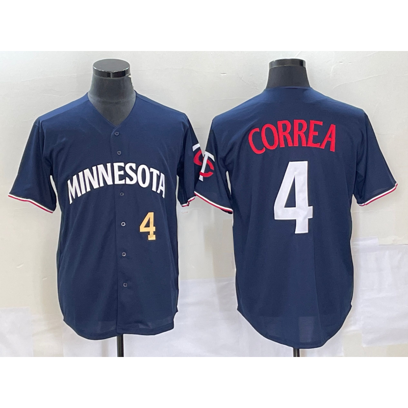 Minnesota Twins #4 Carlos Correa Number 2023 Navy Blue Puhics Cool Base Stitched Jersey