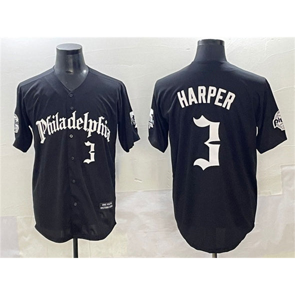 Philadelphia Phillies #3 Bryce Harper Black Puhics Gothic Vapor Limited Stitched Jersey