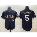 Texas Rangers #5 Corey Seager Number Black Gold Puhics Cool Base Stitched Jersey