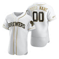 Custom Milwaukee Brewers White Puhics Stitched Flex Base Golden Edition Jersey