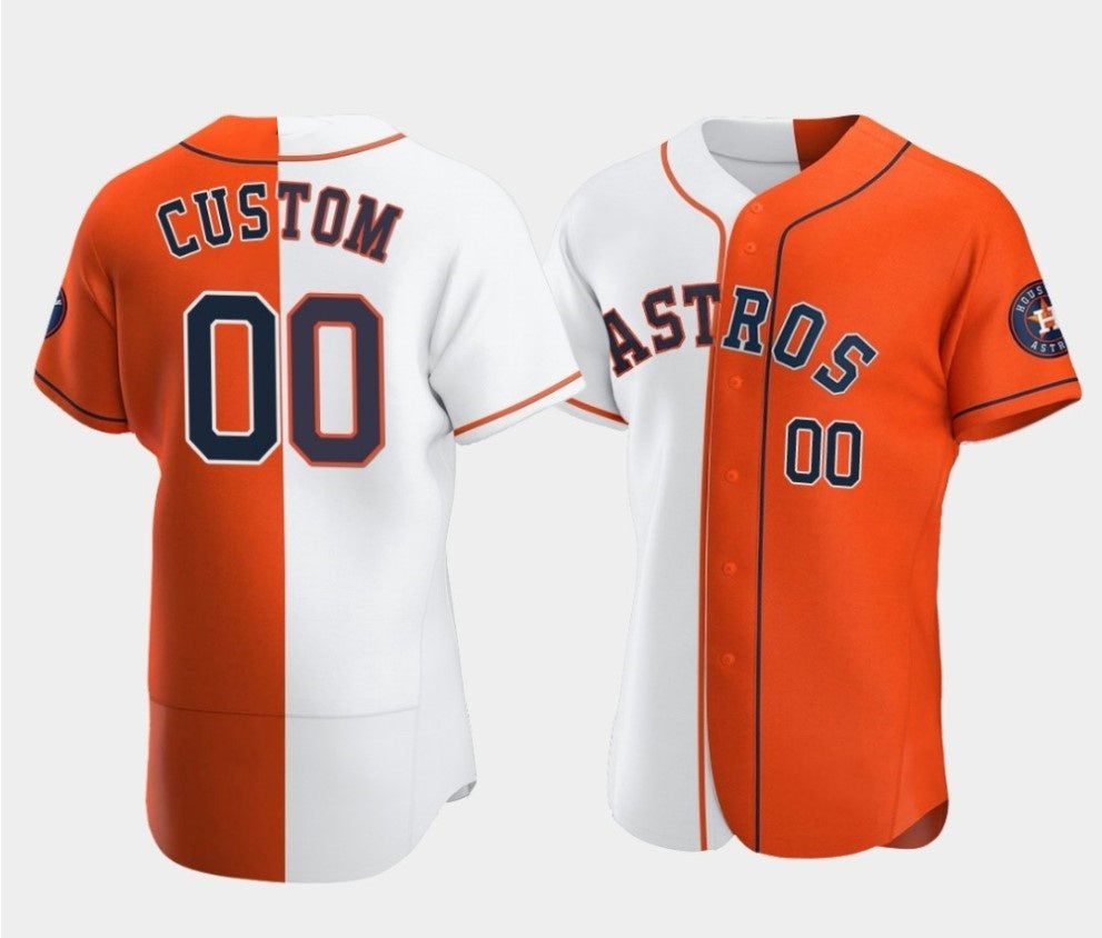 Custom Houston Astros Orange and White Puhics Split Stitched Jersey