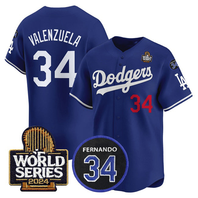 Los Angeles Dodgers #34 Toro Valenzuela Royal Puhics 2024 World Series With Fernando Memorial Patch Limited Stitched Jersey
