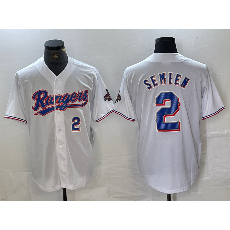 Texas Rangers #2 Marcus Semien Number White Puhics 2023 World Series Champions Cool Base Jersey 2